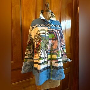 Tizzie blouse top by Cindy Halle spectacular print cuffed blouse wild fun